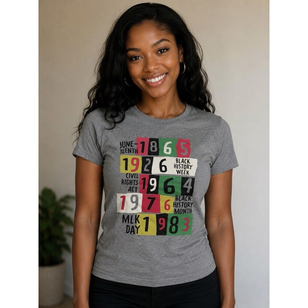 Black History Month Graphic T-Shirt Women’s Adult XS Gray MLK Juneteenth